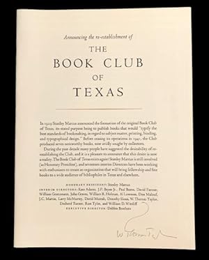 Announcing the re-establishment of The Book Club of Texas broadside [with] News from The Book Clu...