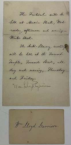 WILLIAM LLOYD GARRISON AUTOGRAPHED LETTER AND CARD c.1840
