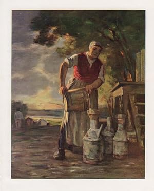 EARLY MORNING MILKING,MILKMAID POURING MILK by HORATIO WALKER 1928 CANADIANA ART PRINT HISTORICAL...