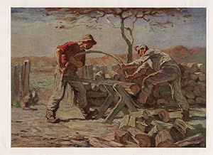 FRENCH CANADIAN WOODCUTTERS with a Swede Saw by HORATIO WALKER 1928 CANADIANA ART PRINT HISTORICA...