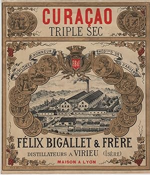 "CURAÇAO TRIPLE SEC Félix BIGALLET & Frères" Etiquette-chromo originale (entre 1890 et 1900)