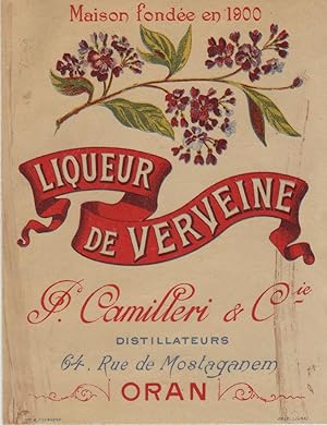 "LIQUEUR DE VERVEINE CAMILLERI & Cie Oran" Etiquette-chromo originale (entre 1890 et 1900)