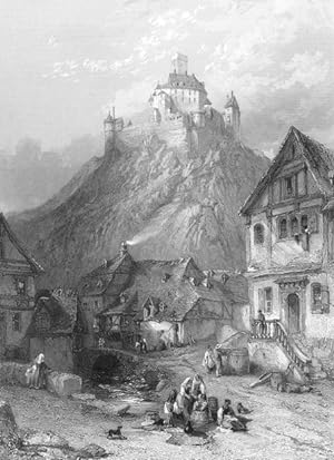 Braubach on the Rhine Braubach, sur le Rhin - Braubach am Rhein 1840 Steel Engraving - Fine Antiq...