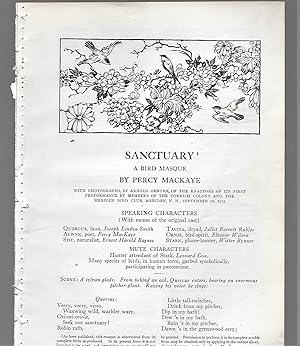 Bild des Verkufers fr Sanctuary: A Bird Masque With Photographs By Arnold Genthe, Of The Enactors Of Its First Performance By Members Of The Cornish Colony And The Meriden Bird Club, Meriden, NH, September 12, 1913 zum Verkauf von Legacy Books II