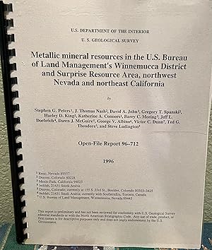 Seller image for Metallic mineral resources in the U.S. Bureau of Land Management's Winnemucca District and Surprise Resource Area, northwest Nevada and northeast California for sale by Crossroads Books