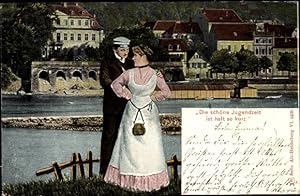 Ansichtskarte / Postkarte Heidelberg am Neckar, Teilansicht, Liebespaar, Die schöne Jugendzeit is...