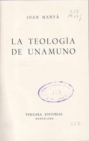 Seller image for La teologa de Unamuno. for sale by Librera y Editorial Renacimiento, S.A.