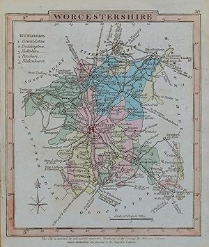 Antique Map WORCESTERSHIRE, George Gray, Original Hand Coloured 1824