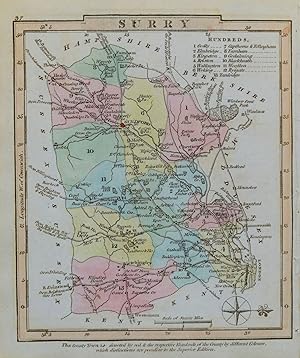 Antique Map SURREY, George Gray, Original Hand Coloured 1824