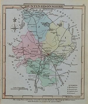 Antique Map HUNTINGDONSHIRE, George Gray, Original Hand Coloured County Map 1824