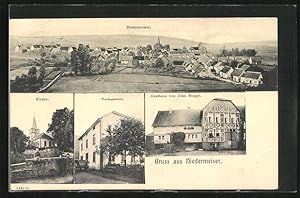 Ansichtskarte Niedermeiser, Gasthaus von John Mogge, Kirche, Postagentur, Totalansicht