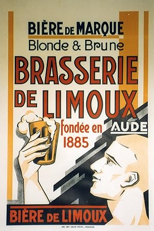 "BRASSERIE de LIMOUX" Affiche originale entoilée / Litho Anc. Imp. SALZE-PETEL Toulouse (années 30)