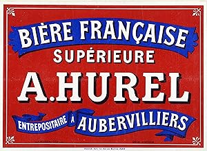 "BIÈRE A. HUREL" Affiche d'intérieur originale entoilée Litho Tableaux-Annonces E. ROUSSEAU Dôle ...