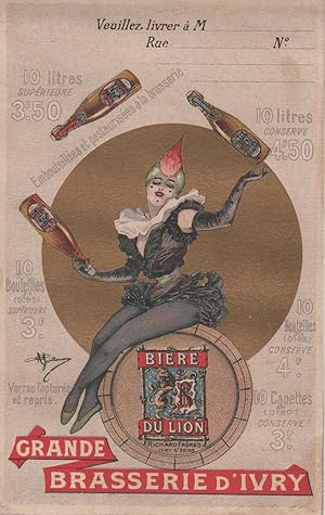 "BIÈRE DU LION / GRANDE BRASSERIE d'IVRY" Etiquette-chromo originale par GUILLAUME (entre 1890 et...