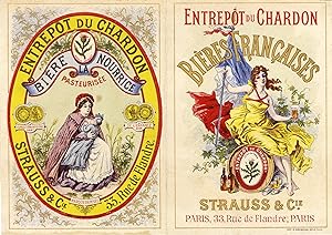 "BIÈRES FRANÇAISES ENTREPÔT DU CHARDON (STRAUSS & Cie Paris) " Etiquette-chromo originale (entre ...