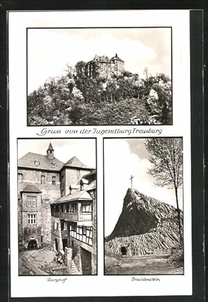 Ansichtskarte Freusburg a. d. Sieg, Pension, Burghof, Druidenstein