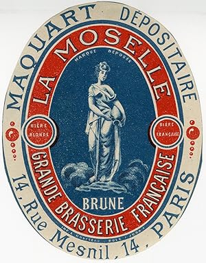 "BRASSERIE LA MOSELLE (BRUNE / MAQUART)" Etiquette-chromo originale (entre 1890 et 1900)