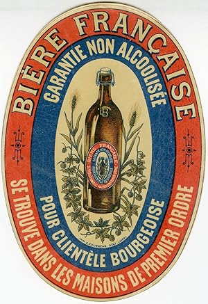 "Bière Française garantie non alcoolisée" Etiquette-chromo originale (entre 1890 et 1900)