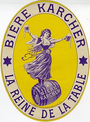 "BIÈRE KARCHER La Reine de la Table" Etiquette-chromo originale (entre 1890 et 1900)