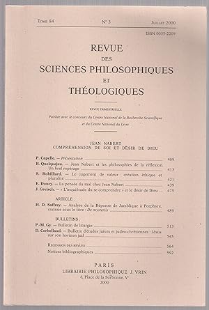 Imagen del vendedor de Revue des sciences philosophiques et thologiques Tome 84, n3, juillet 2000 a la venta por LibrairieLaLettre2