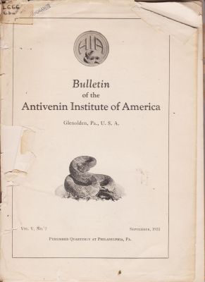 Immagine del venditore per Bulletin of the Antivenin Institute of America venduto da Robinson Street Books, IOBA