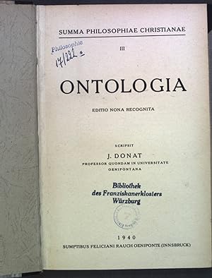 Imagen del vendedor de Ontologia Summa Philosophiae Christianae III a la venta por books4less (Versandantiquariat Petra Gros GmbH & Co. KG)