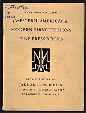 (Ephemera) Western Americana, Modern First Editions, Fine Press Books, Catalogue No. 1, 1928