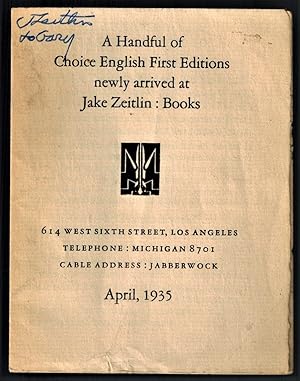 (Ephemera) A Handful of Choice English First Editions newly arrived at Jake Zeitlin: Books. April...