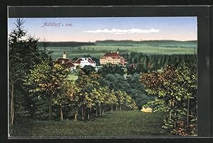 Seller image for Ansichtskarte Adldorf i. Ndb., Huser und Kirchturm hinter Bumen for sale by Bartko-Reher