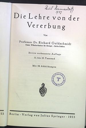 Imagen del vendedor de Die Lehre von der Vererbung a la venta por books4less (Versandantiquariat Petra Gros GmbH & Co. KG)
