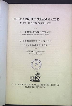 Imagen del vendedor de Hebrische Grammatik mit bungsbuch a la venta por books4less (Versandantiquariat Petra Gros GmbH & Co. KG)