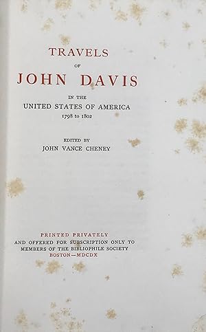 Imagen del vendedor de TRAVELS OF JOHN DAVIS IN THE UNITED STATES OF AMERICA, 1798 TO 1802 a la venta por Bartleby's Books, ABAA