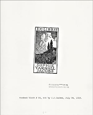 ORIGINAL WOODCUT FOR BOOKPLATE OF SOPHIE YARNALL JACOBS Restrike Printed from the Original Woodbl...