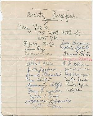 [Caption Title]: Society Supper [Keepsake Signed by 20 Mid-Century Psychiatrists, Early Members o...