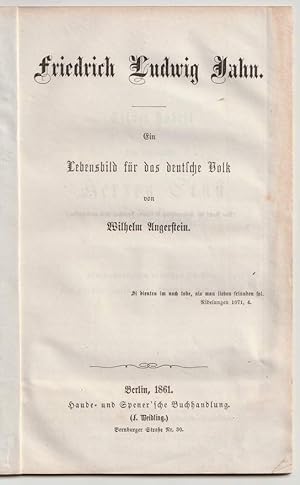 Seller image for Friedrich Wilhelm Jahn. Ein Lebensbild fr das deutsche Volk. for sale by Antiquariat Dennis R. Plummer