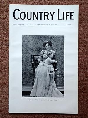 Bild des Verkufers fr Country Life. No 388. 11th June 1904. The Countess of Lytton and Her Baby, The Vatican Gardens, Rome (13pgs). Sport in Central Africa (game shooting), West Cumberland Otter Hunt, on the Green (golf). The Late Viscount Powerscourt (obit). Holker Hall Pedigree Livestock. zum Verkauf von Tony Hutchinson