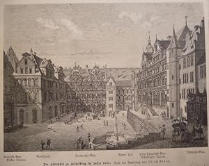 Holzstich - Der Schlosshof zu Heidelberg im Jahre 1683.
