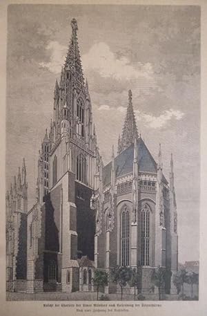 Holzstich - Ansicht der Chorseite des Ulmer Münsters nach Vollendung der Seitenthürme.