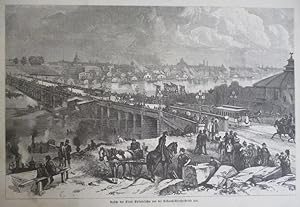 Holzstich - Ansicht der Stadt Philadelphia von der Callowhillstraßenbrücke aus.