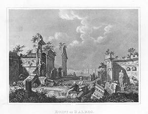 1832 ENGRAVED ANTIQUE PRINT OF THE RUINS OF BALBEC