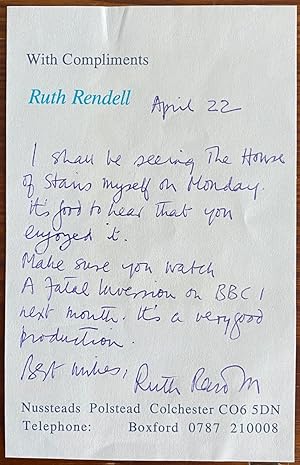 Ruth Rendell collection: RENDELL, Ruth Barbara, Baroness Rendell of Babergh (1930-2015)