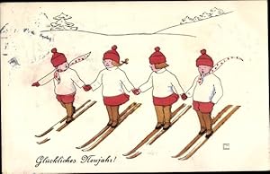 Künstler Ansichtskarte / Postkarte Glückwunsch Neujahr, Skifahrer bei der Abfahrt - BKWI 2774 4