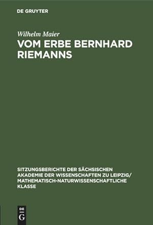 Bild des Verkufers fr Vom Erbe Bernhard Riemanns zum Verkauf von AHA-BUCH GmbH