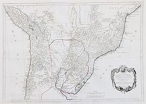 Bild des Verkufers fr Carte qui represent la Partie Meridionale du Bresil et du Perou, le Chili Septentrional, et le Paraguay, ce qui fait la Partie de milieu de l'Amerique Meridionale" - Brazil Bolivia Paraguay Peru Chile South America Amerika Brasilien Bolivien zum Verkauf von Antiquariat Steffen Vlkel GmbH