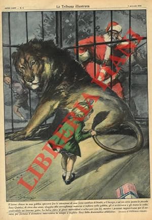Il leone chiuso in una gabbia spiccava fra le attrazioni di una festa natalizia di bimbi, a Chica...
