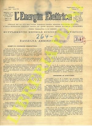 L'energia elettrica. 1929. Ufficiale per gli Atti dell'ANIEL.