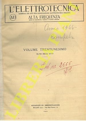 L'elettrotecnica. 1944. Giornale ed atti della Associazione Elettrotecnica Italiana.