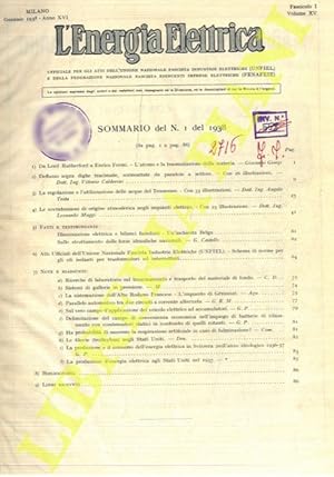 L'energia elettrica. 1938. Ufficiale per gli Atti dell'ANIEL.