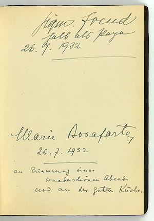 Guest book inscribed by Sigmund Freud, Ernest Jones, Marie Bonaparte, Max Halberstadt and René an...