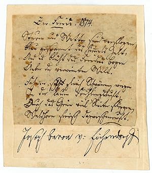 Bild des Verkufers fr "Der Friede. 1814." Autograph manuscript draft signed. zum Verkauf von Antiquariat INLIBRIS Gilhofer Nfg. GmbH